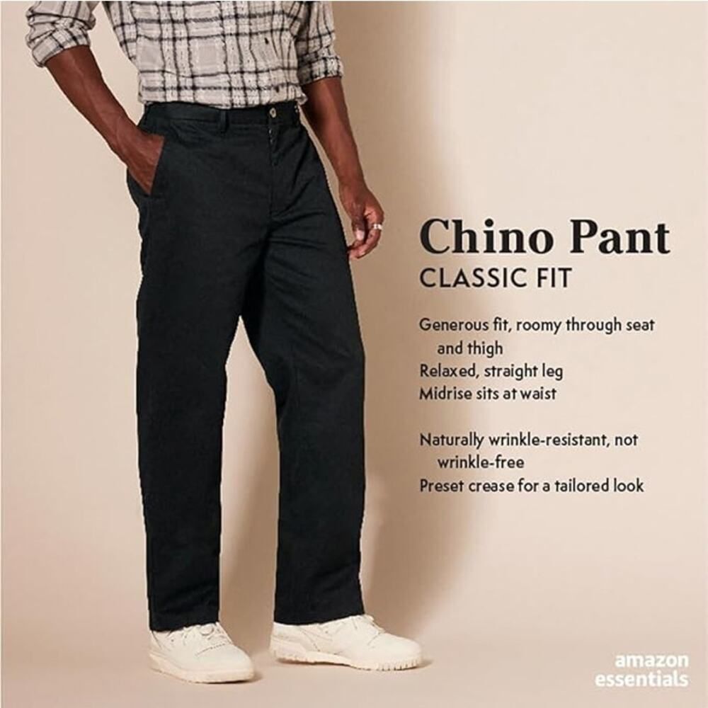 Amazon Essentials Mens Black Dress Pants Classic Fit Flat Front 34x34